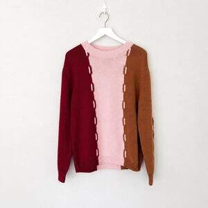 La DoubleJ Braided Crew Colorblock Merino Wool Sweater Small Made in Italy